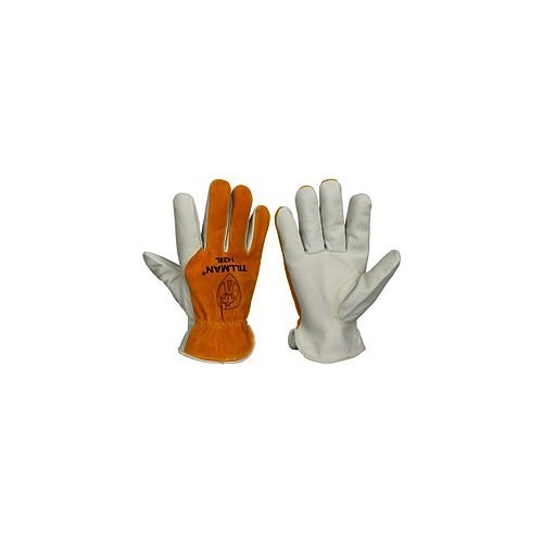 Tillman™ 1428-S Work Gloves, Driver's, Small, Cowhide Palm, Leather, Yellow/White, Rolled Leather Cuff, Resists: Heat, Cotton